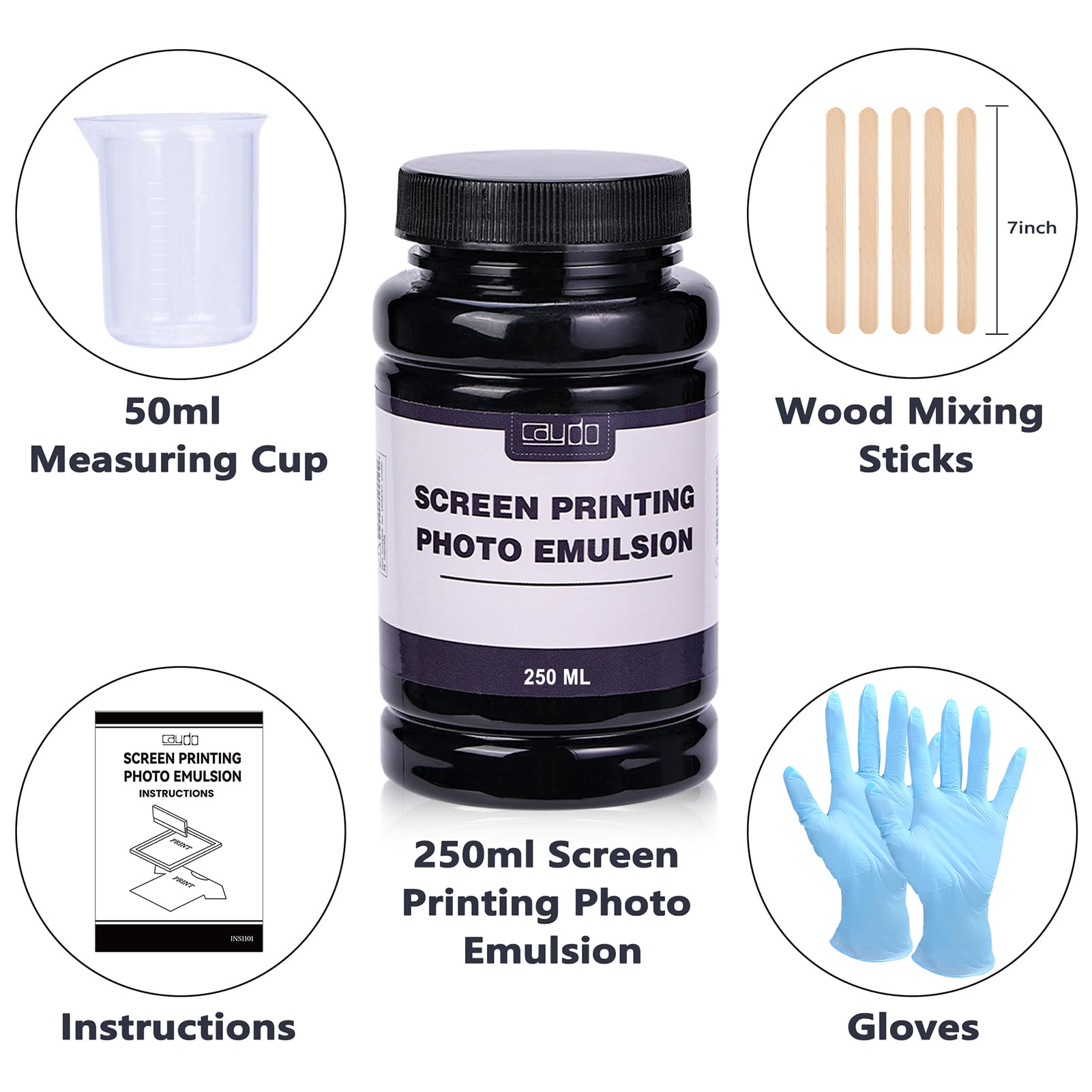 Caydo Screen Printing Photo Emulsion (8.5 oz), Diazo Sensitizer(1g), Measuring Cup, Gloves, and 5 Stir Sticks, Pre-Sensitized Photo Emulsion Screen Printing Supplies for Screen Printing and Fabric
