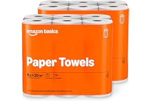Amazon Basics 2-Ply Flex-Sheets Paper Towels, 12 Basics Rolls = 40 Regular Rolls, Everyday Value with 150 Sheets per Roll, Pa
