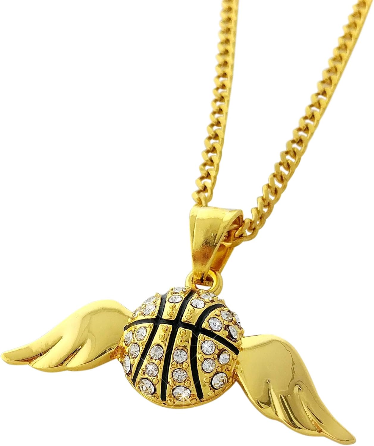 18k Gold Plated Stainless Steel Basketball with Wings Mini Pendant