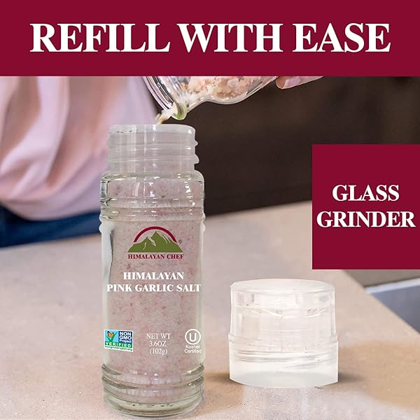 HIMALAYAN CHEF HIMALAYAN PINK GARLIC SALT(SMALL SHAKER), 3.6 OZ, KOSHER CERTIFIED & NON GMO