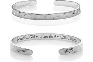 Carviell Engraved Cuff Bracelets for Women – Inspirational, Friendship, Love, Mom, Daughter, Sister, Christian, Graduation, Memorial & Wedding Gifts – 80+ Phrases – Stainless Steel, Gift-Ready