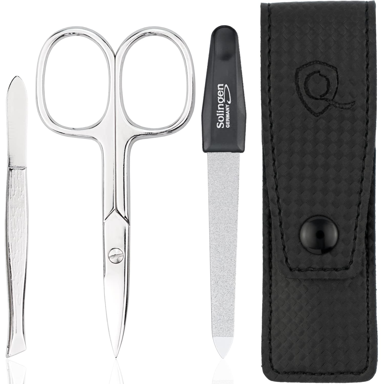 Nail Scissors and Tweezer Set with Nail File - 3 Piece Collection - Ideal for Him or Her, at Home or as Small Travel Grooming Essentials, carbon
