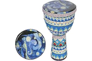 Drums for Drum Set, Bongos Djembe Drum 8 Inch Portable Djembe Drum Percussion Instrument with Colorful Art Patterns for Light