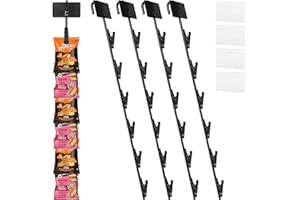 FMTYAOIU 4PCS Hanging Merchandise Strips with Hooks 16.5" Chip Display Rack, Chip Strip Wall Mount for Snack Candy Portable Retail Organizer Storage Metal with Label Header