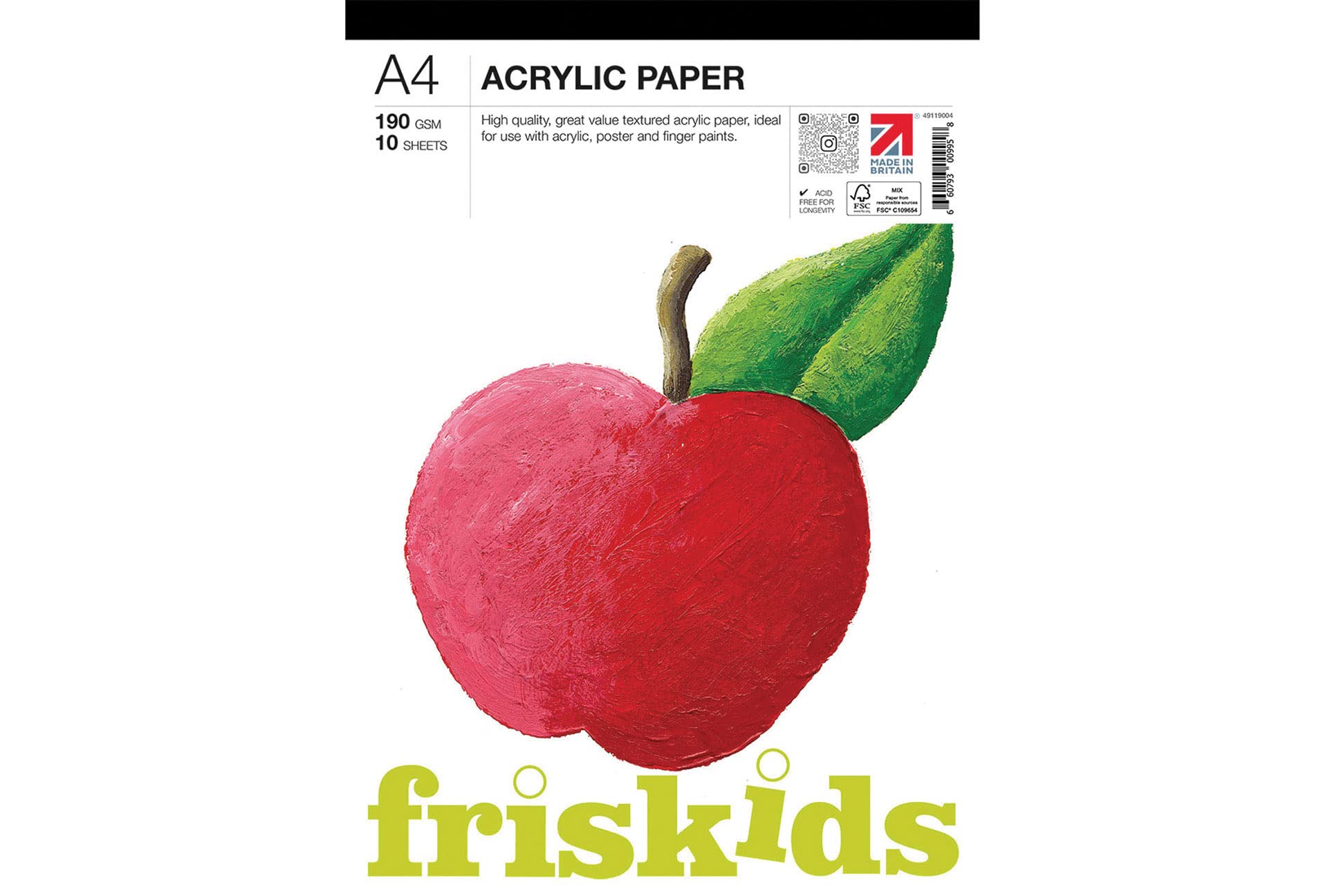 Friskids ids Acrylic Pad 190gsm 10sheets A4, White,49119004