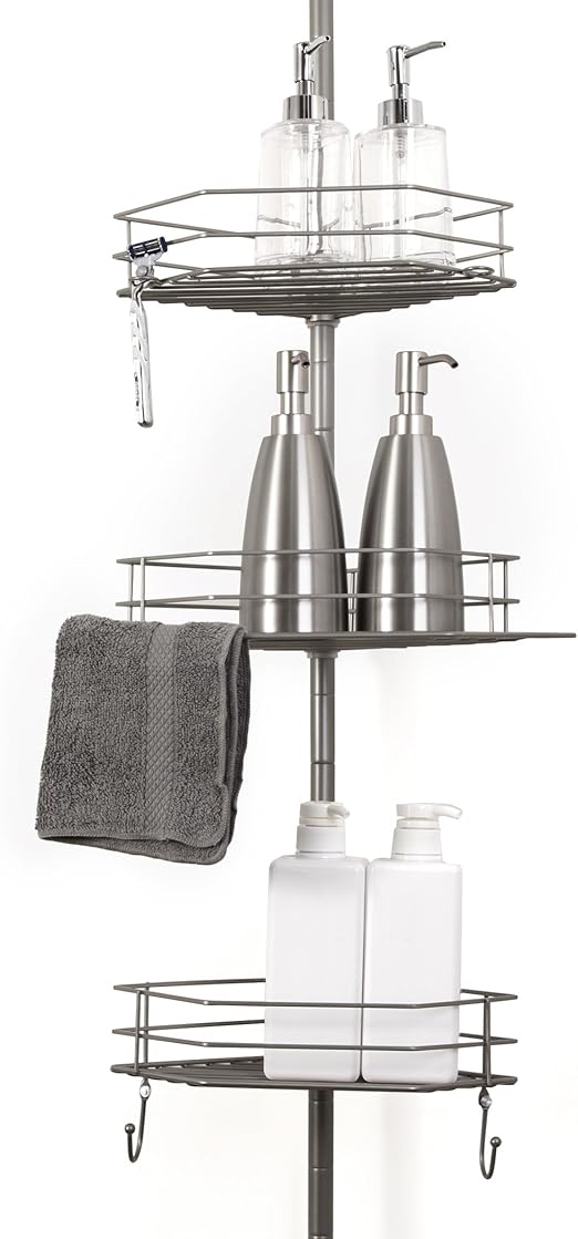 Amazon Com Bino Tension Pole Corner Shower Caddy Brushed Nickel
