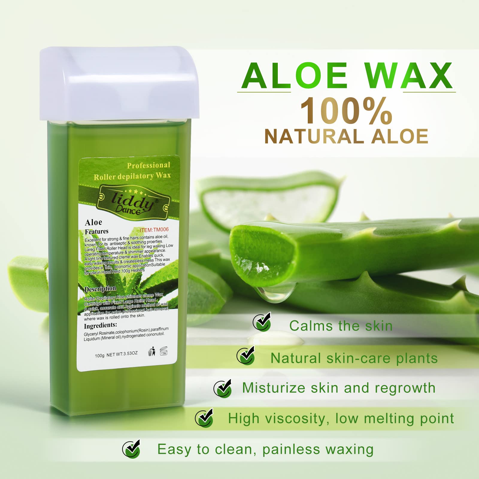Liddy Dance Hair Removal Wax, Wax Refill, Soft Wax Roller Cartridge for Roll on Waxing Kit, Aloe Depilatory Rolling Wax for Sensitive Skin, 4 Pack (14.1 OZ)