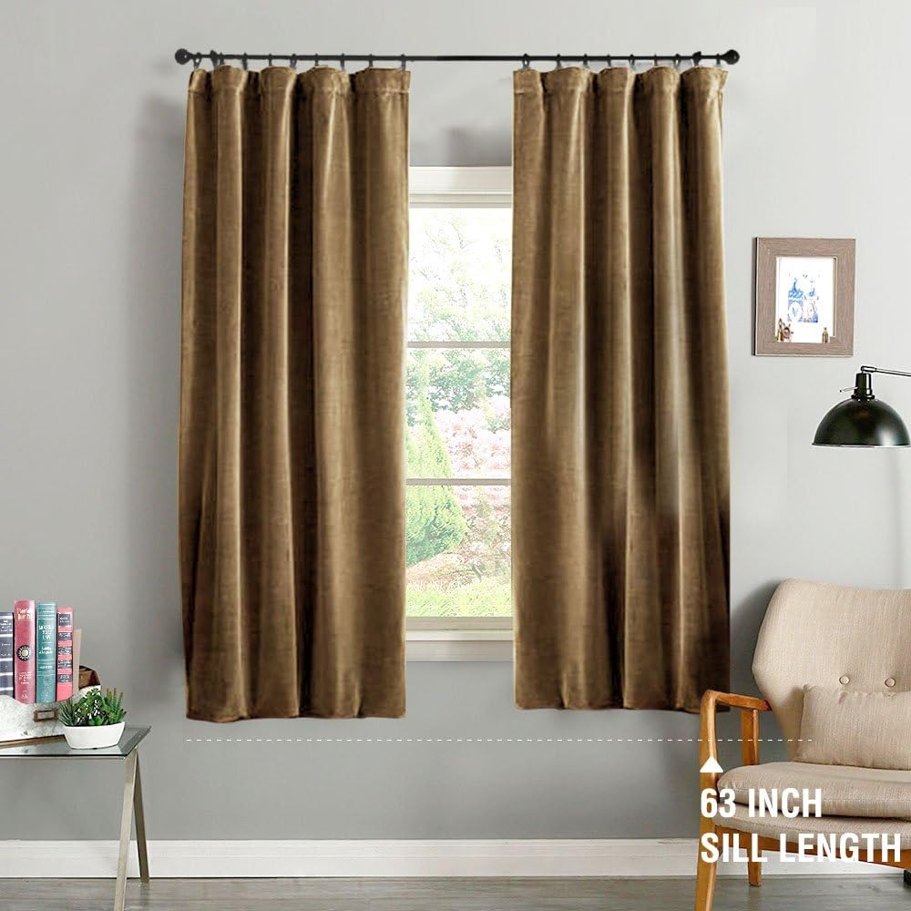 Amazon Com Jinchan Gold Brown Curtains Velvet Drapes Bedroom