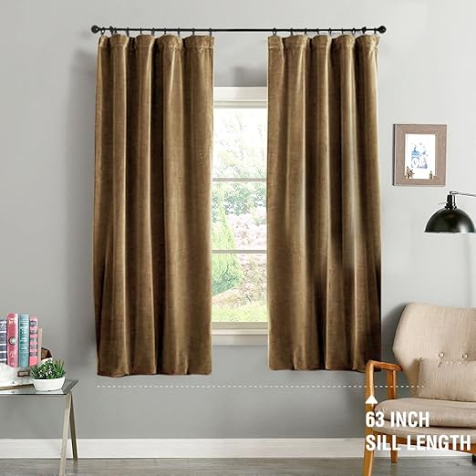 Amazon Com Jinchan Gold Brown Curtains Velvet Drapes Bedroom