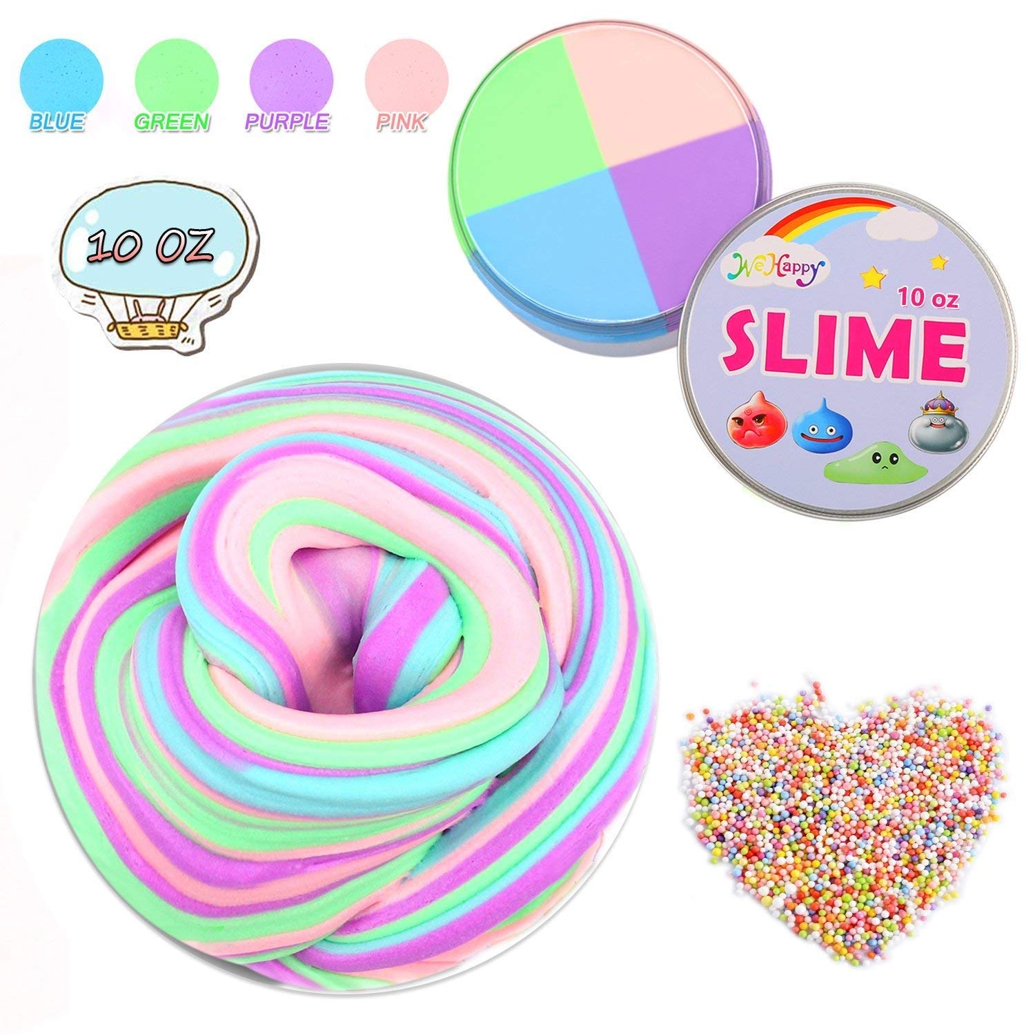 Huibudch Rainbow Slime Fluffy Slime Floam 10 OZ Slime 4 Colors Jumbo Slime Stress Relief Toy Keep Your hands Busy With 4 Colors 10 OZ( Blue Pink Green Purple)