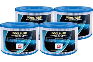 POOLPURE Hot Tub Filter, 29001E, Type S1 PureSpa Filter, 11692 Spa Filter, Easy Set Pool Cartridges Replacements for Various PureSpa Swimming Pool Pump, 4.2 x 2.8 Inches, 4 Pack