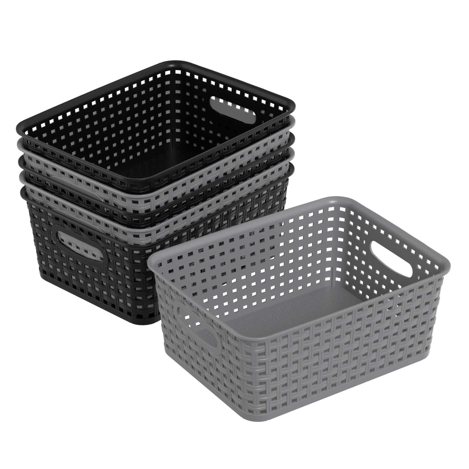 Qqbine Woven Plastic Storage Baskets Office Organizer, Storage Weave Plastic Basket, 6 Packs