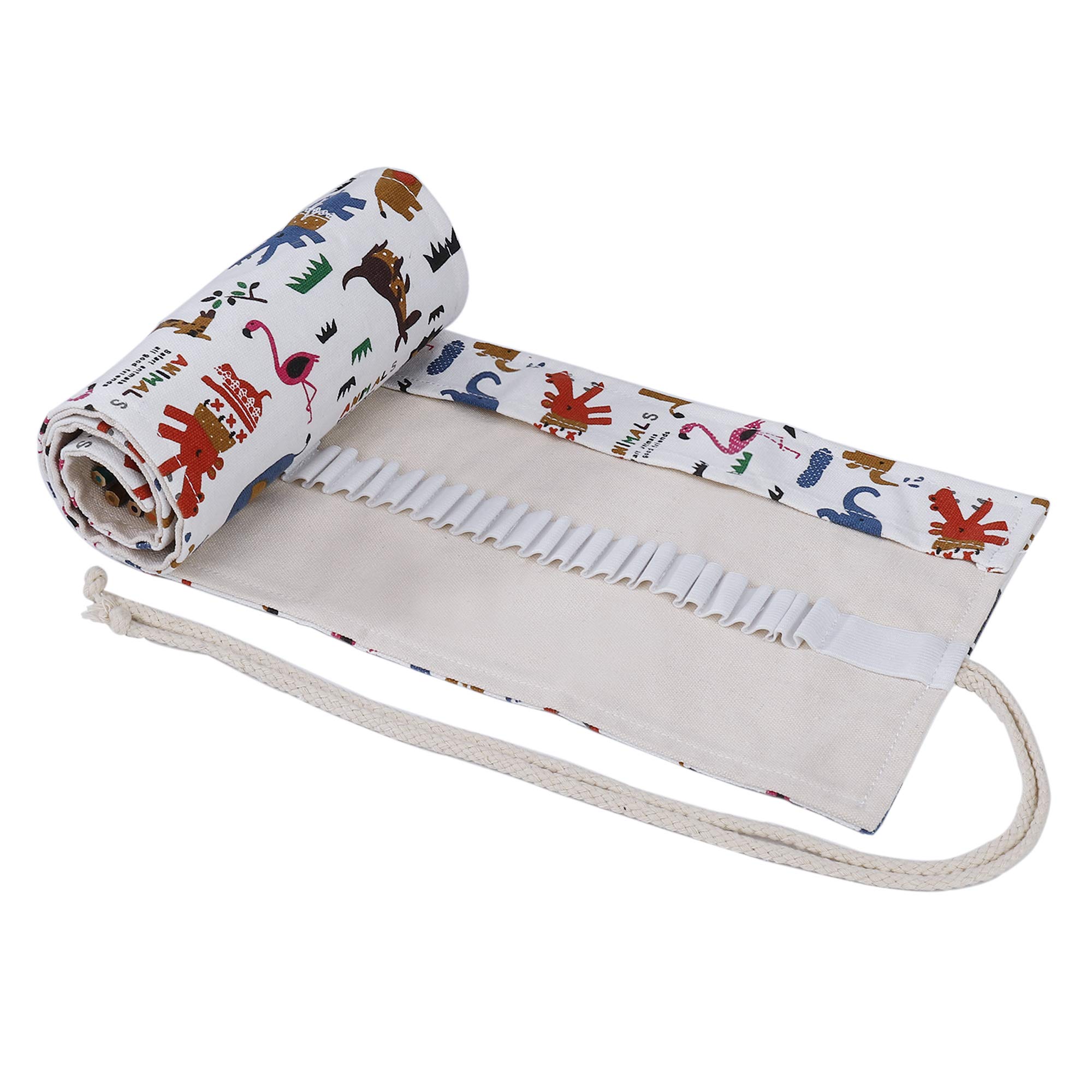 MengH-Shop Canvas Pen Roll 72 Holes Colouring Pencils Pencil Case Portable Packaging Holder Pencil Wrap Box Pencil Holder for School Students Artists (Zoo Style)