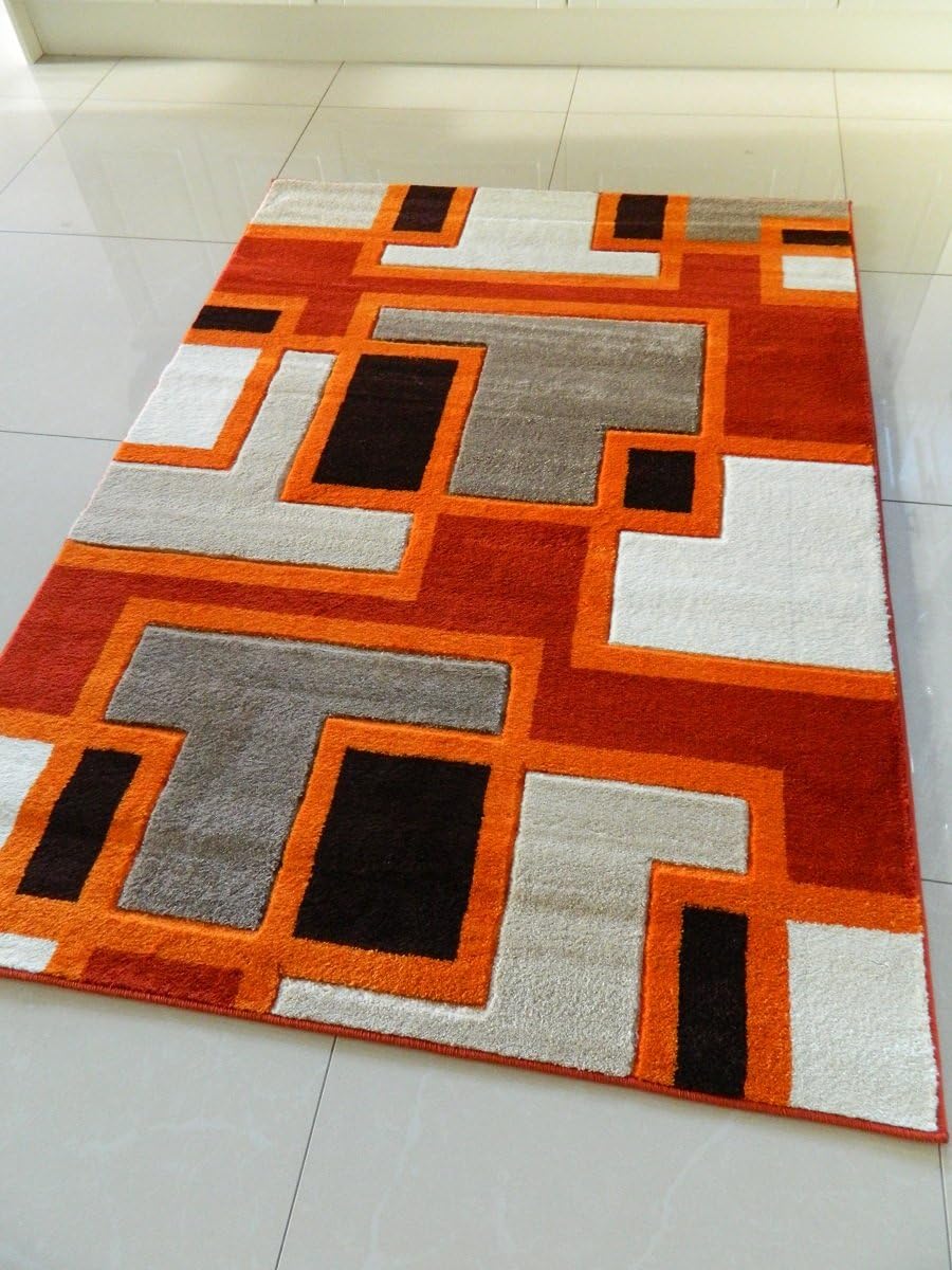 New Small Medium Xx Large Modern Rust Burnt Orange Brown Beige Cream Carved Quality Hall Runner Living Room Mat Bedroom Office Soft Rug 120 X 170 Cms Amazon Co Uk Kitchen Home