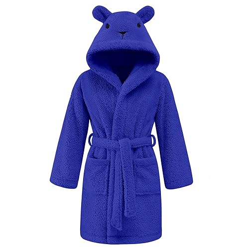 UMIPUBO Dressing Gown Girls Boys Kids 3-8 Years Robes Nightgown Loungewear 2 Pockets Adjustable Belt Hooded with Ears Sleepwear for Children Gift (Blue, 3-4Years)