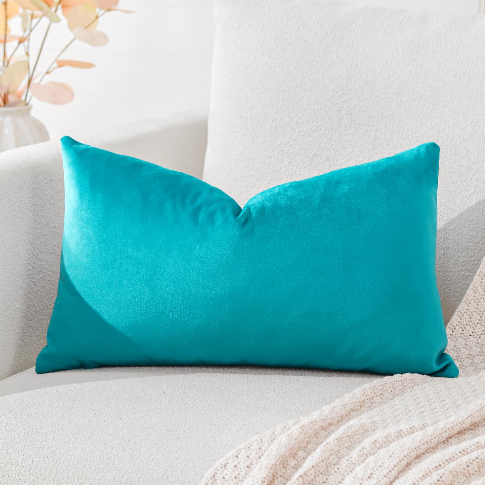 Artscope Luxury Velvet Cushion Covers Super Soft Decorative Throw Pillow Covers Case Lumbar Cushion Cases for Sofa Couch Bedroom Car Decor 30x50cm Turquoise