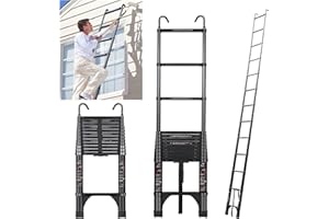JADDUO 16.5FT Telescopic Ladder, Aluminium Black Telescoping Ladder with Non-Slip Feet and Stable Hook, Portable Extension Ladder for Household and Outdoor Working, Heavy Duty 330lbs Max Capacity