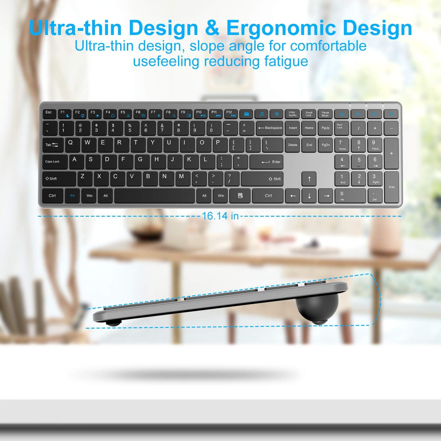 Wireless Keyboard and Mouse Combo, WisFox 2.4G Full-Size Slim Thin Wireless Keyboard Mouse for Windows, Computer, Desktop, PC, Laptop Mac: Computers & Accessories