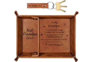 MUKOSEL Grandpa Gifts Best Grandpa Ever Gifts for Grandpa PU Leather Valet Tray and Keychain, Christmas Grandpa Gifts Fathers Day Birthday Gifts from Grandchildren, Unique Men Gifts for Grandpa