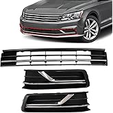 Sekeseauto 3PCS Front Bumper Lower Grille & Front Grill Fog Lamp Bezel, Compatible With VW Passat S/SEL 2016-2019, Replace# VW1036141 561853671HRYP JX-7862-CM