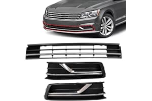 Sekeseauto 3PCS Front Bumper Lower Grille & Front Grill Fog Lamp Bezel, Compatible With VW Passat S/SEL 2016-2019, Replace# VW1036141 561853671HRYP JX-7862-CM