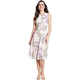 London Times Women's Dresses Printed Sleeveless Versatile Empire A-Line Keyhole Neckline Midi Dress
