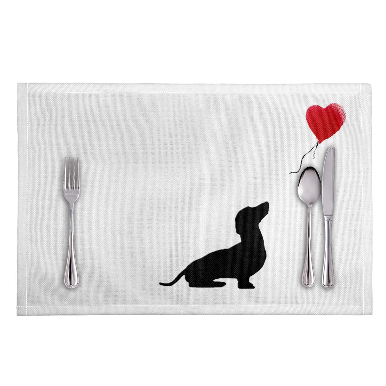HUGS IDEA Placemats, Dachshund & Heart PVC Table Mats 12" x 18" Stain Resistant Anti-Skid Washable Easy to Clean Dining Home Office Decor Set of 4