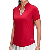MIER V-Neck Polo Shirts for Women Short Sleeve UPF 50+ Sun Protection Golf Tennis Active Stretch Collared Shirt Tops, Dry Fit