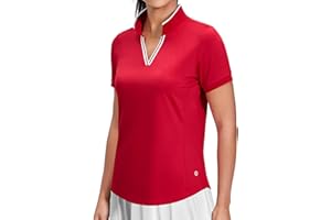 MIER V-Neck Polo Shirts for Women Short Sleeve UPF 50+ Sun Protection Golf Tennis Active Stretch Collared Shirt Tops, Dry Fit