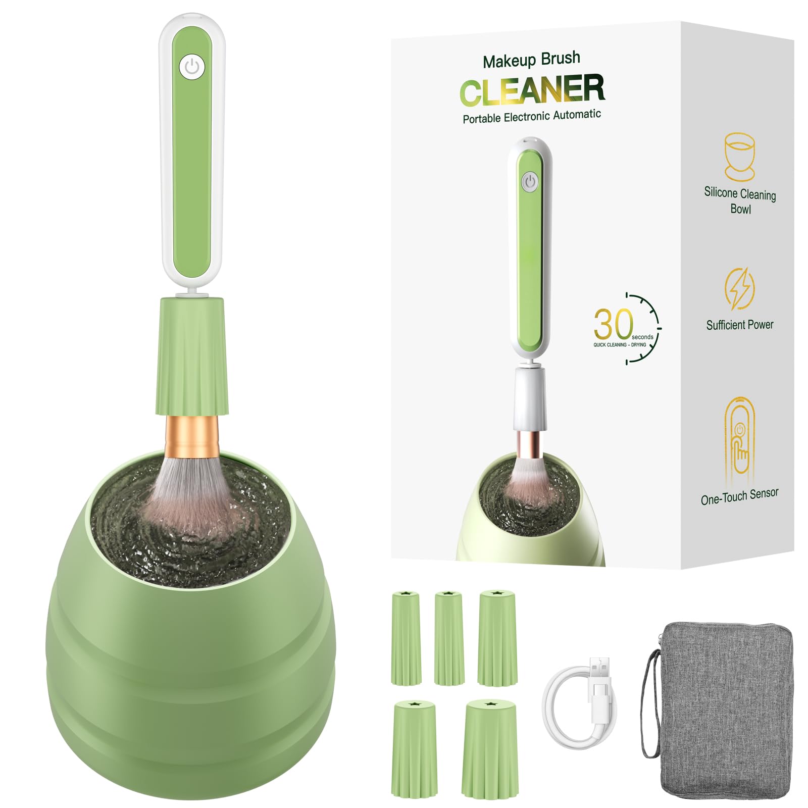 Photo 1 of ***MISSING A PIECE OR 2****Electric Makeup Brush Cleaner Machine -15000RPM Fast Deep Cleaning and Dry Make Up Brushes Efficient Cleaning with Storage Cas, Portable Spinning Washer, Gift for Women-Green***MISSING A PIECE OR 2****