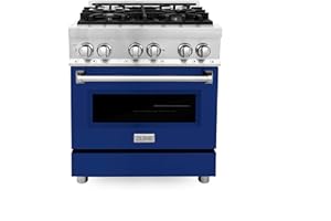 ZLINE 30 in. 4.0 cu. ft. Legacy Dual Fuel Range with 4 Burner Gas Cooktop and Electric Convection Oven in Stainless Steel and Blue Gloss Door (RA-BG-30)