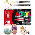 Guangna 48 Colors Direct Liquid Soft Head Acrylic Marker Pens,Tooli Art Acrylic Paint Markers, Brush Tip Acrylic Paint Pens, Ideal for Canvas, Wood, Stone, and DIY Crafts