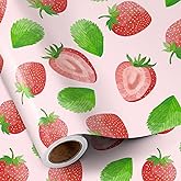 RUSPEPA Strawberry Wrapping Paper Roll, Mini Roll, Cute Watercolor Strawberry and Green Leaf Design Pink Gift Wrap Paper, Perfect for Birthday, Summer Party, Baby Shower, 17 Inches x 16.4 Feet