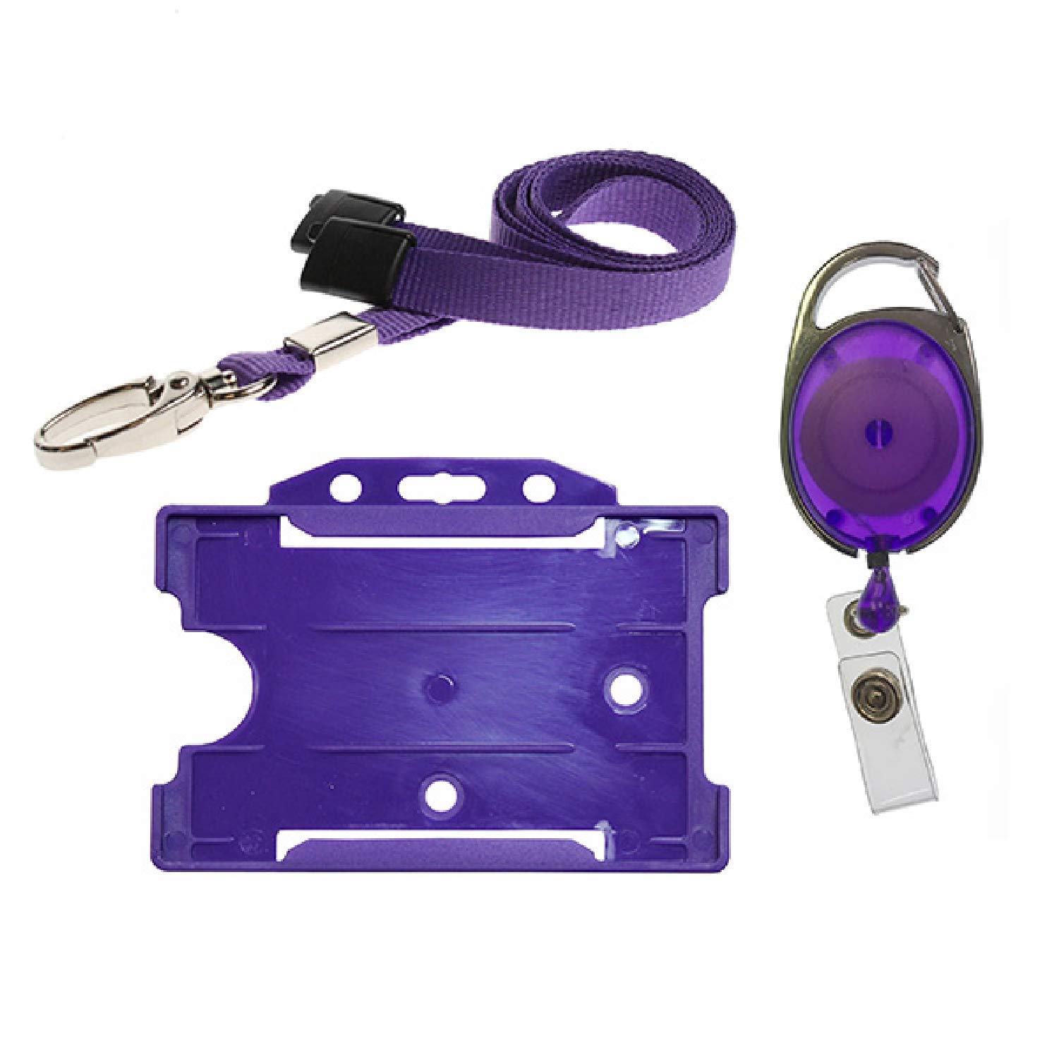 PCL Media ltd 3 Piece ID Badge Set | Lanyard with Card Holder, Retractable Badge Reel, & ID Card Badge Holder, Purple