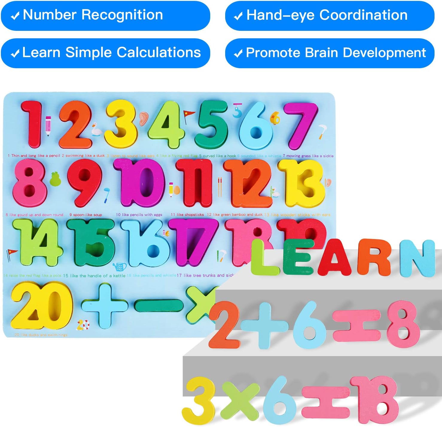 Wooden Puzzles for Toddlers, Kesletney Wooden Numbers Alphabet and Shape Puzzles Set Toddler Wood Learning Toys Preschool Education Puzzle Board Gifts for Kids Boys Girls Ages 3 + (Set of 3): Toys & Games