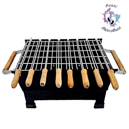 Avani MetroBuzz Iron Charcoal Barbeque 8 Skewers Multi Purpose (Black)