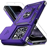 Janmitta for Moto G 2026/2025 Case,Moto G Play 2026 Case Built in Slide Camera Lens Cover+Screen Protector+Finger Ring Holder Kickstand,Heavy Duty Shockproof Full Body Protective Phone Cover,Purple