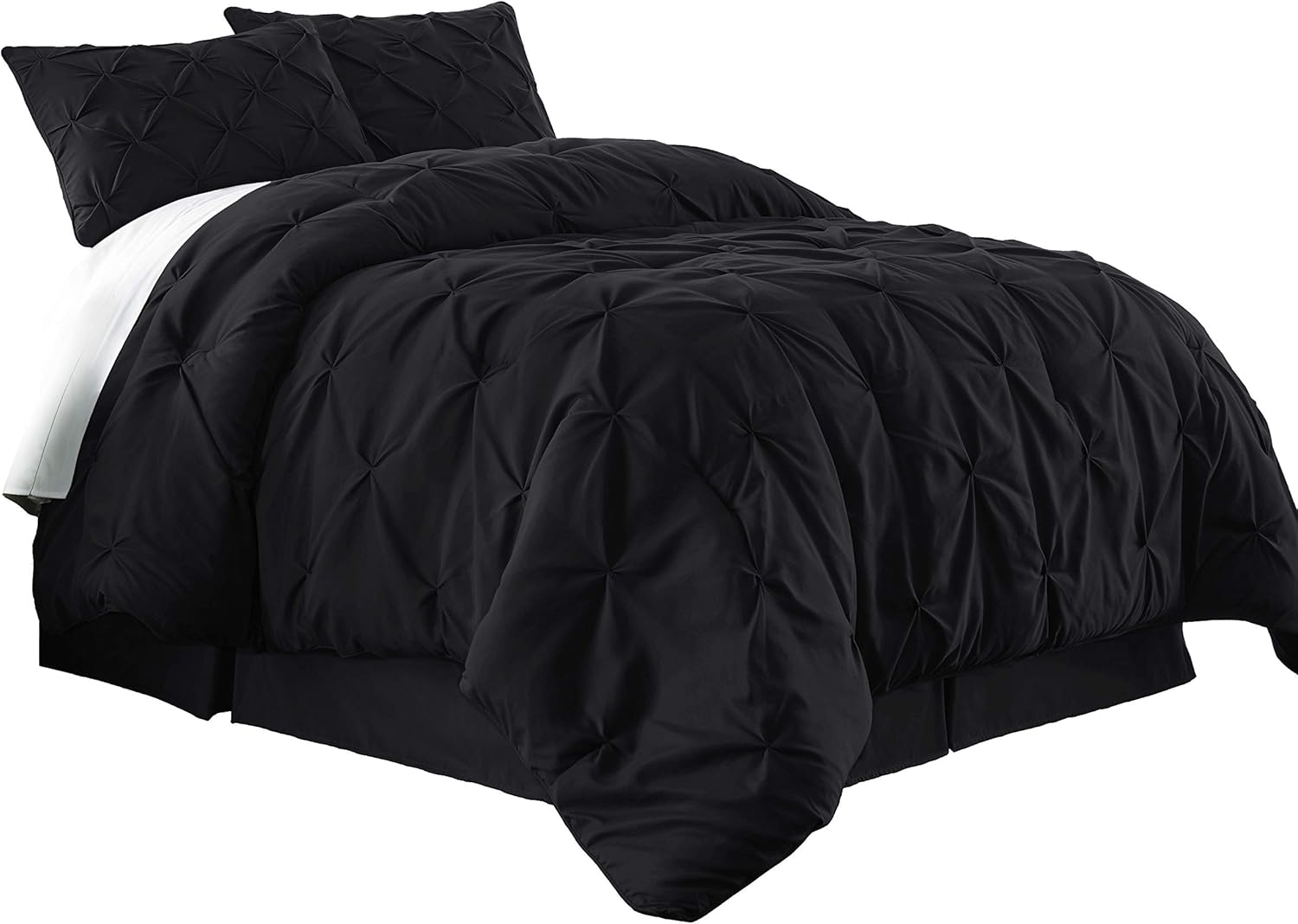 Amazon Com Chezmoi Collection Berlin 3 Piece Pintuck Pinch Pleat Comforter Set Full Black Home Kitchen