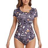 Somniumnight Halloween Onesie Pajama for Women: Spooky Cute Costumes for Adult Stretchy Bodysuit Romper Snap Crotch