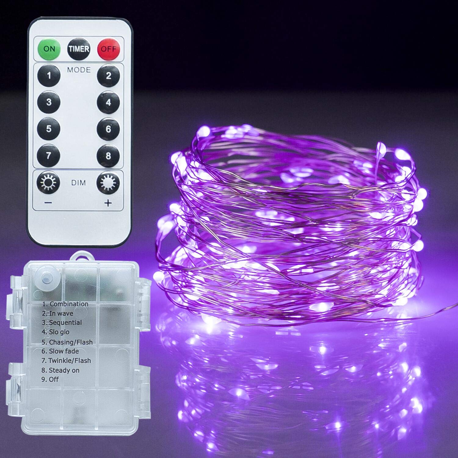 Photo 1 of Twinkle Star Fairy Lights, 33ft 100 LED Battery Operated Waterproof String Lights with Remote, Timer & 8 Lighting Modes Indoor Outdoor Wedding Party Decorations, Purple, 1 Pack