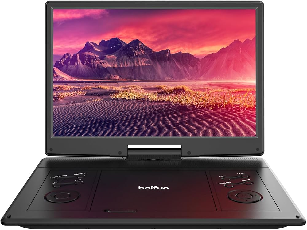 BOIFUN 16.9 Portable DVD Player 14.1 Swivel Screen 6 Hrs Battery Black