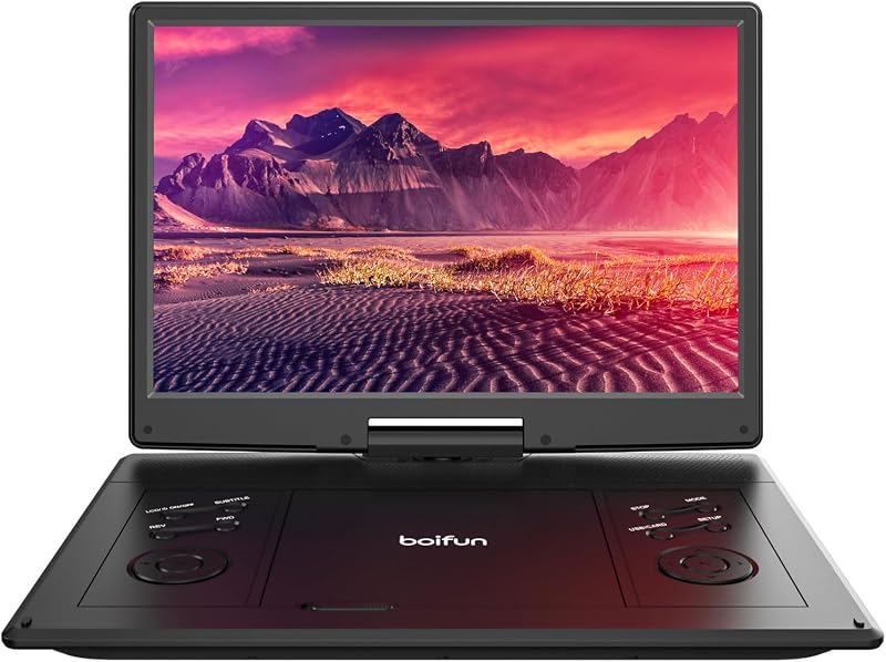 BOIFUN 16.9 Portable DVD Player 14.1 Swivel Screen 6 Hrs Battery Black