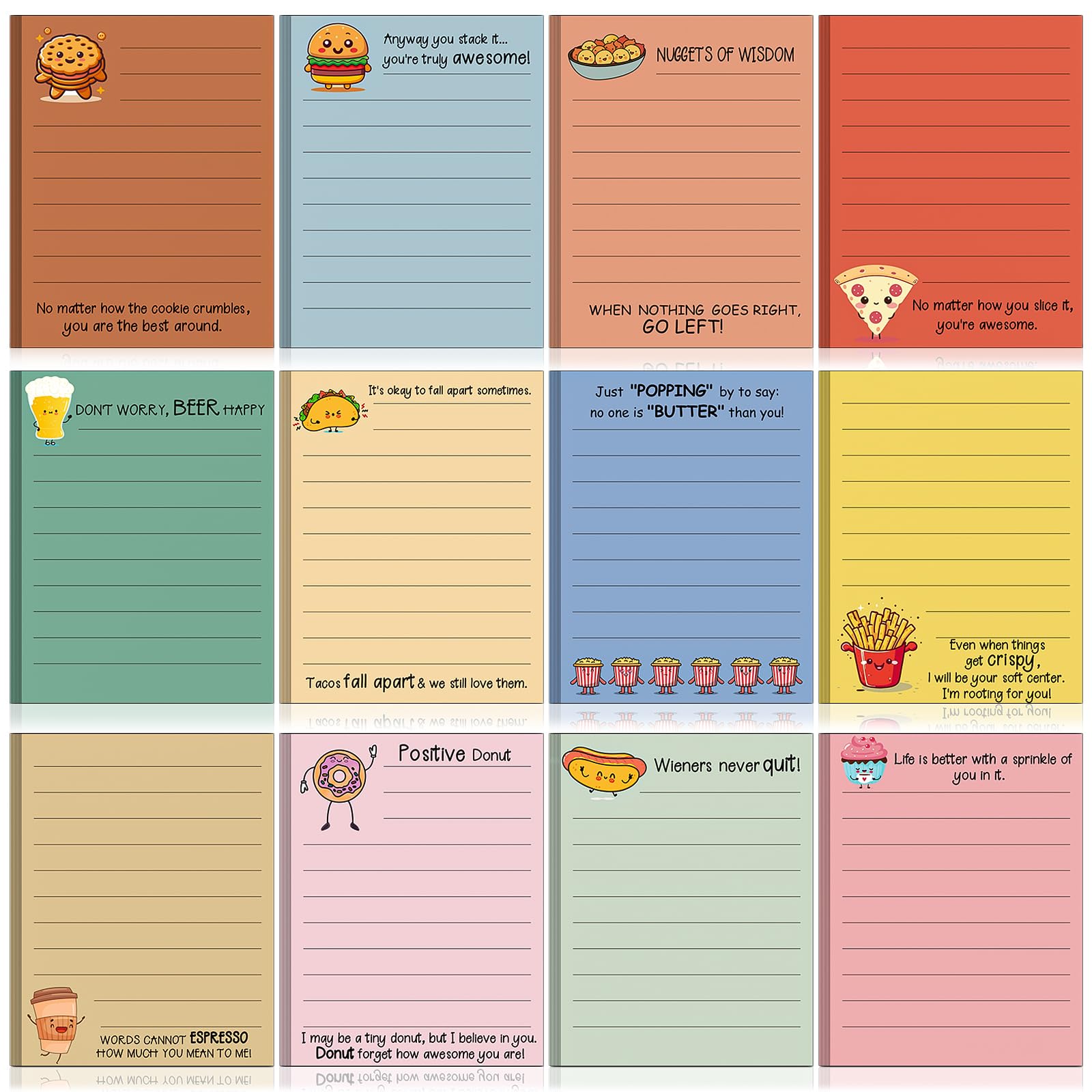 Photo 1 of AmazingSpark 12 Pcs Cute Inspirational Sticky Notes, 4 * 3 Motivational Notepads Positive Emotional Support Gift Funny Lined Memo Note Pads for Office Desk Supplies Coworker Employee(Foods,Drinks)