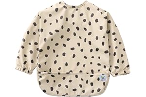 ARI MES Long Sleeves Waterproof Baby Bibs for Eating - Black Spots, Small - Wearable, Coverall for Toddler, Long Sleeve Bib, Smock Apron for Feeding - Applicable for 6-72 Months