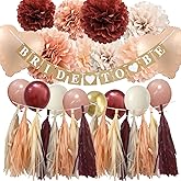 Bridal Shower Decorations Maroon - Fall color Maroon Dusty Pink Bachelorette Decorations with Balloons Tissue Paper Flower Pompoms and Tassel Garland Party Supplies (Burgundy + Peach)