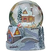 Juniland Snowy Town and Automatic Revolving Santa and Sleigh Snow Globe Color Changing Light Effect Snowglobe with Illuminating and Dimentional Winter Scene Base Plays (Santa Clause is Coming to Town)