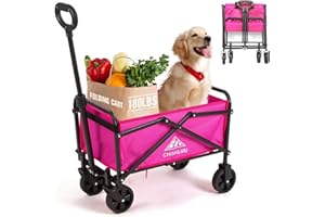 CHINNLUU Small Collapsible Wagon up to 180lbs, Mini Pink Portable Folding Wagon with Wheels for Garden Grocery Shopping, Lightweight, All-Terrain Silent Universal Wheels