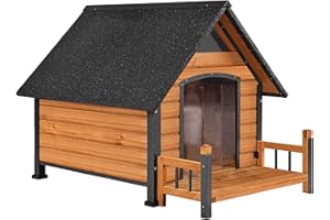 Dog House with Anti-Bite Metal Iron Frame Outdoor Wooden Dog Kennel Indoor Puppy Shelter for Small Medium Large Dogs Weatherp