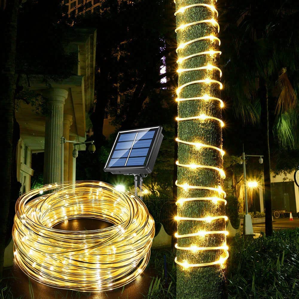 cuzile Solar Powered Tube String Light 50 LED Warm White Outdoor Rope Lights For Christmas Home Garden Bedroom Party Decoration