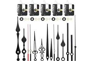 Hicarer 10 Pack Quartz Long Shaft Clock Mechanism Replacement Kit, 5 Pcs High Torque Wall Clock Movement Works Motors Parts with 5 Pairs Hands, Repair Parts Replacement DIY(28 mm/ 1.1 Inches)